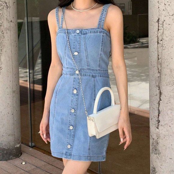 Blue Preppy Womens Button Front Denim Dress - Picture 4 of 5